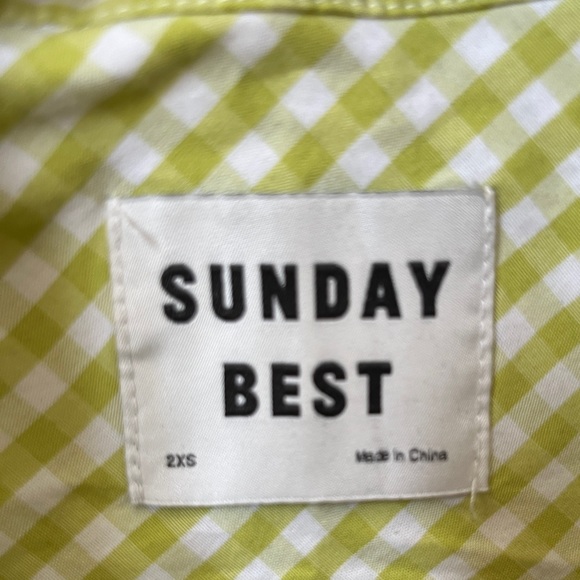 SUNDAY BEST long sleeve button down, chartreuse gingham -2XS - Picture 2 of 3